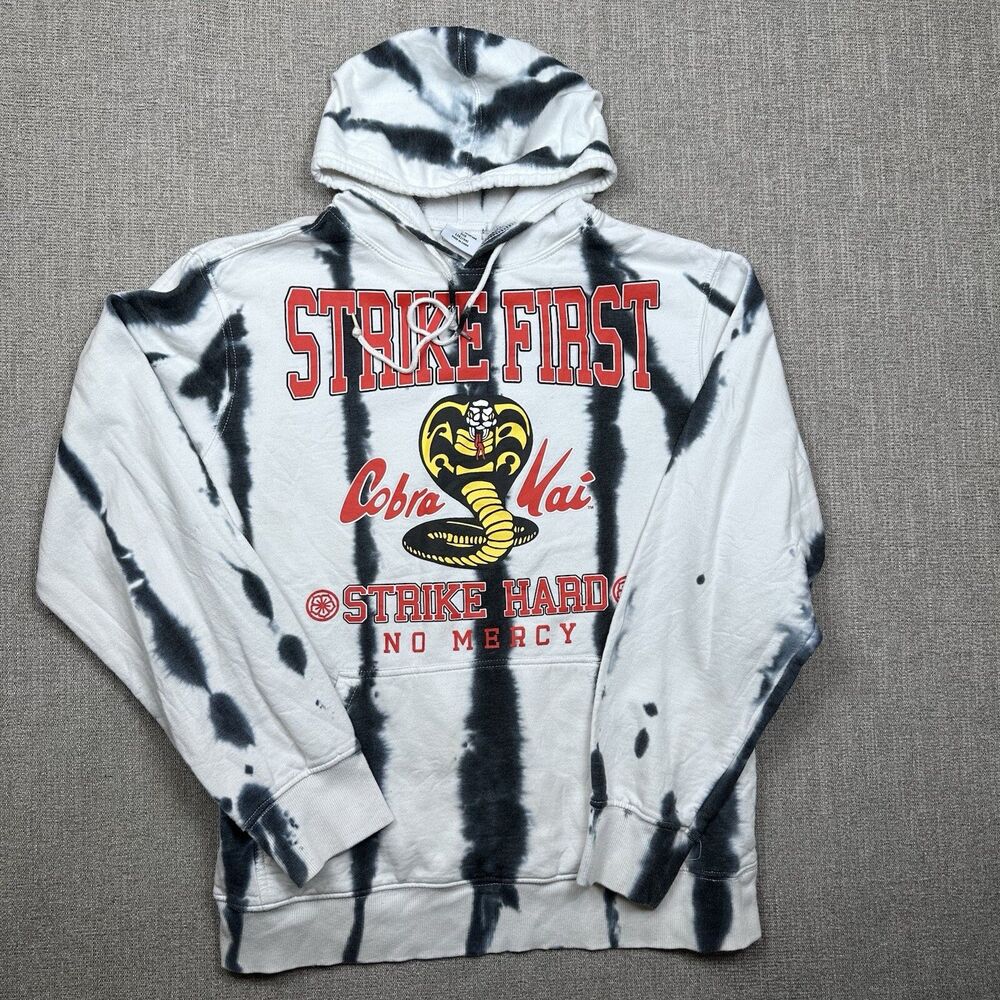 Bioworld X Cobra Kai White Black Striped Tie Dye Hoodie Men's Size Large Collab